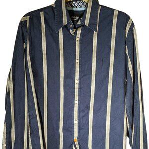 Vintage 90's Nick(it) Navy Blue Striped Dress Shirt MEN'S Size M Flip Cuff *EUC*